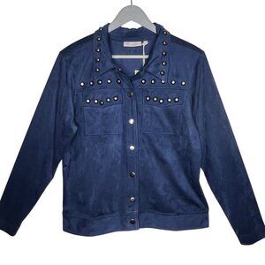 DG2 Diane Gilman Studded Cropped Moto Jacket Size M Royal Blue Faux Suede